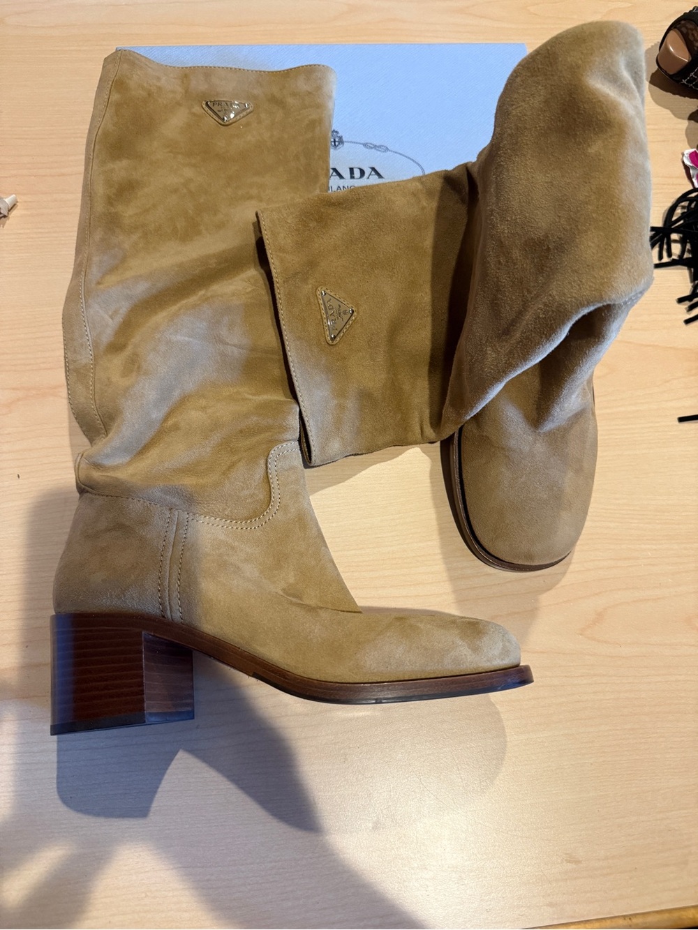Prada suede tall logo boot